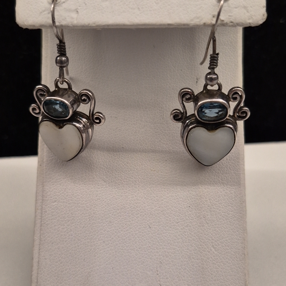 Michael Dawkins Silver and Blue Heart Earrings